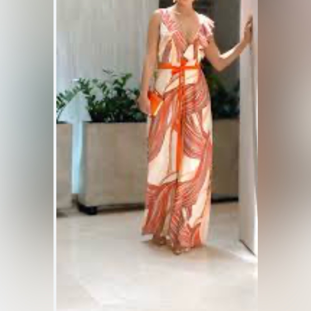 Stylish Orange and Cream Jumpsuit